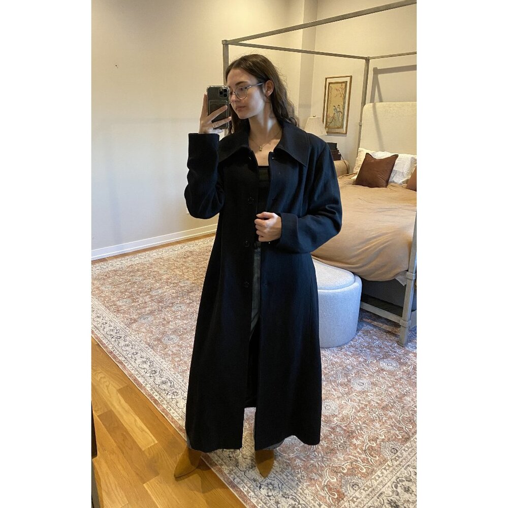 Marvin Richards Black Long Wool-Blend Coat Size 18